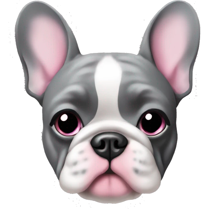A gray colores frenchie with pink heart eyes emoji