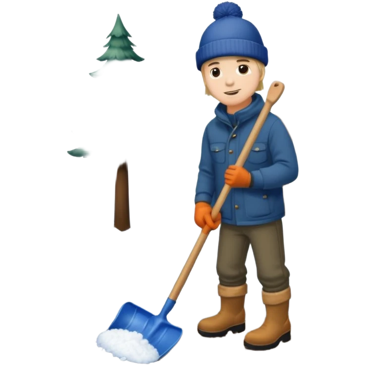 Man wearing boots and a toque shoveling snow in his driveway emoji