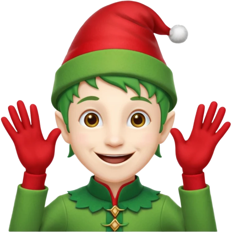 DUENDE NAVIDEÑO SONRIENDO CON DIENTES Y MANOS ARRIBA ANIMANDO emoji