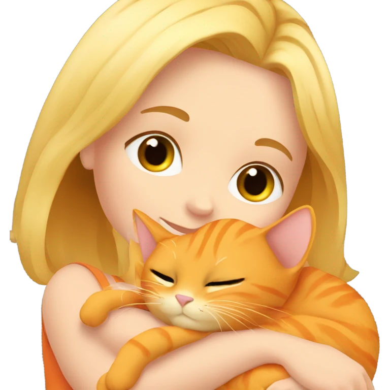 Blonde girl cuddling with her orange cat emoji