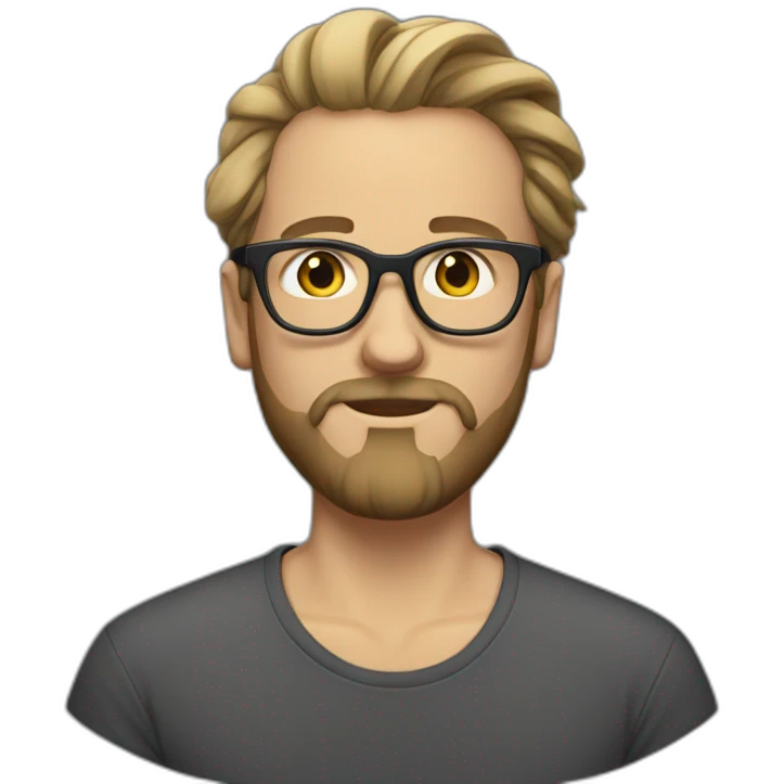White Man with clear glasses and a black tshirt and a man bun and beard emoji