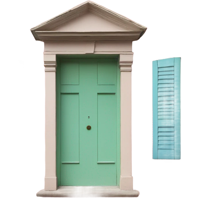 with green shutters and light blue door pink 19th century villa  emoji