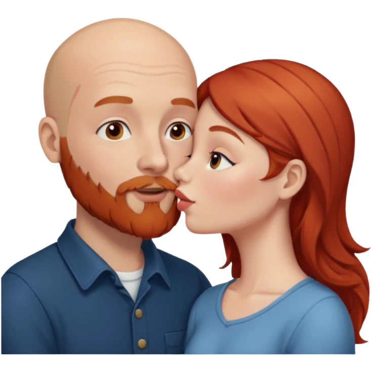 White Bald man with red beard kissing white girl with brown hair emoji