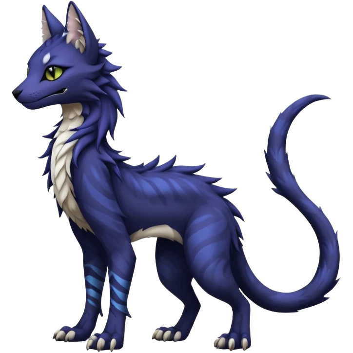 Kawaii dark edgy fantasy feline-vernid-sergal-fursona animal creature with a tufted tail full body with intricate markings  emoji