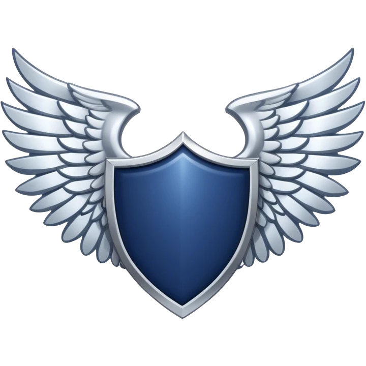 a navy blue shield with large silverwings emoji