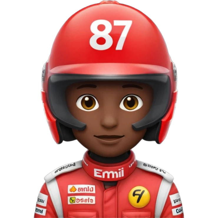 Emoji wearing red f1 helmet saying 8 7 emoji