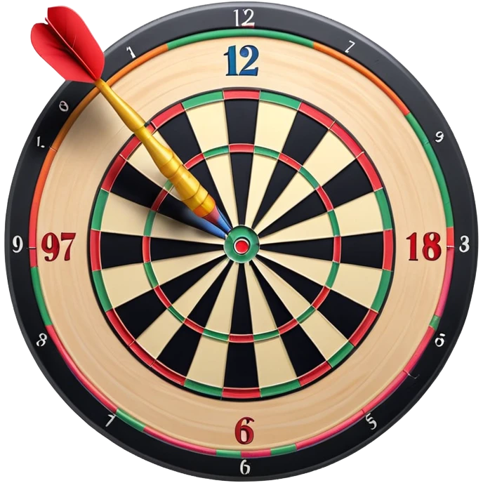 A dartboard with darts firmly stuck in the bullseye, surrounded by the colorful sections of the target. The background conveys a competitive atmosphere, with a subtle focus on precision and skill in the game of darts. emoji