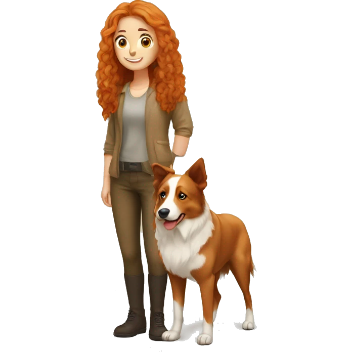 Ginger girl with a Australien Shepherd  emoji