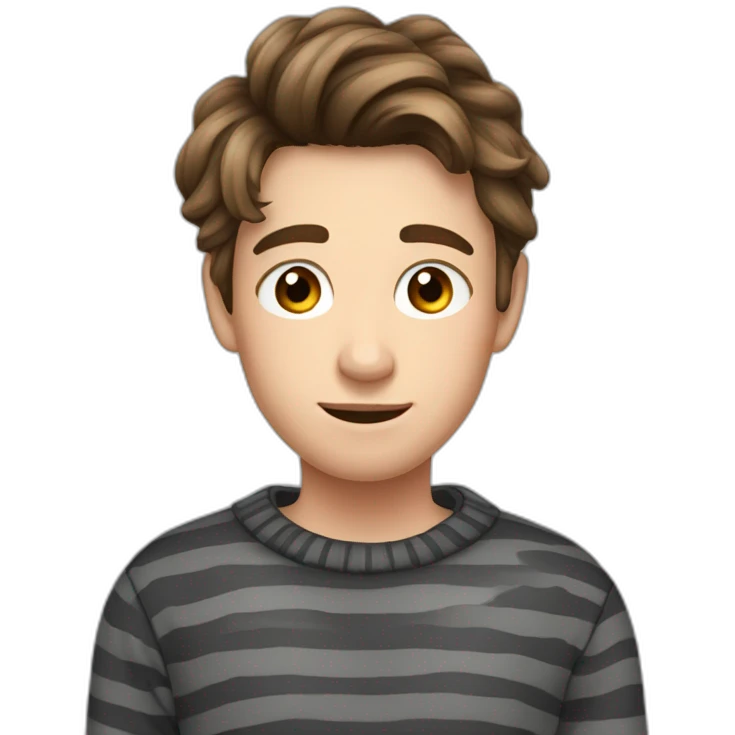teenager boy brown wavy hair up to the chin and dark gray striped sweater emoji