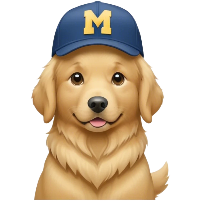 Golden retriever wearing Michigan hat and jersey emoji