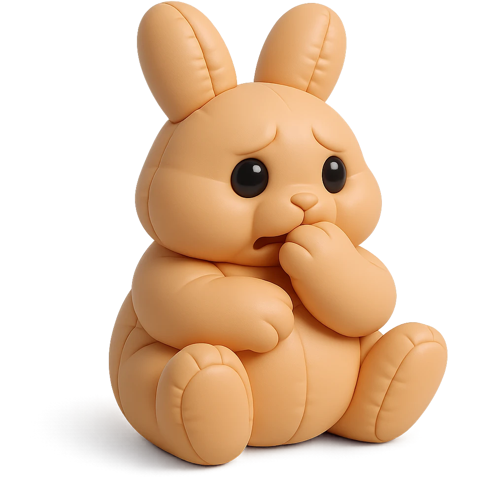apricot bunny biting paw nervously, full body, cushion style, flawless appearance, no imperfections emoji