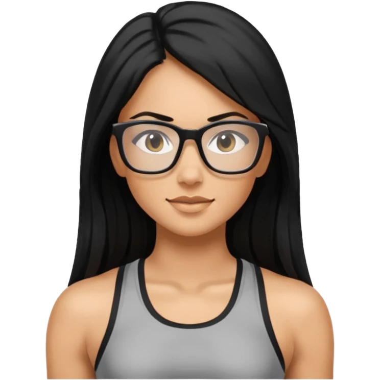 Mujer fitness con lentes y cabello largo negro emoji