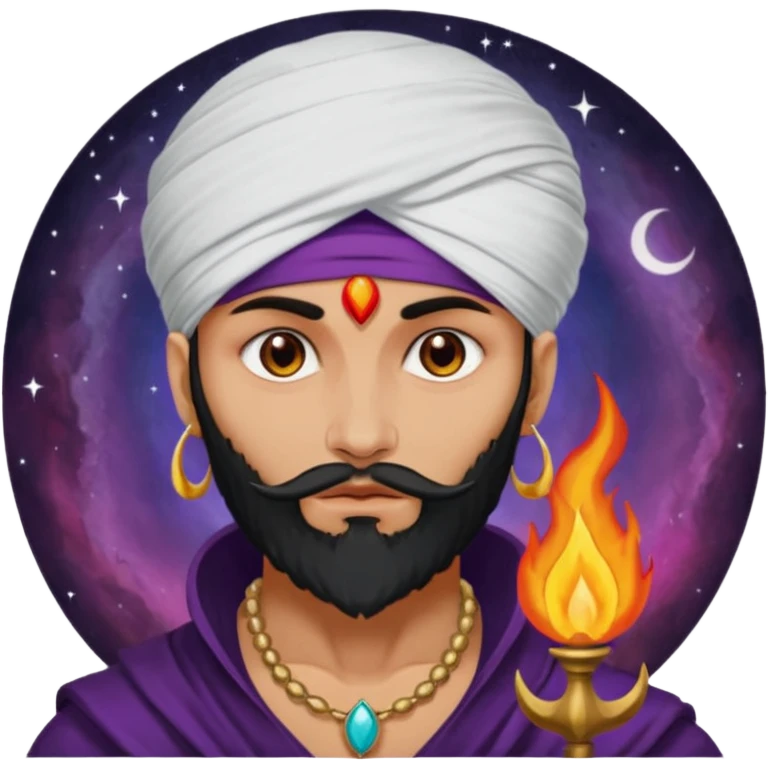 Con el planeta Saturno 🪐 (esto tiene que ser el elemento más importante) , un moro con turbante 👳🏾‍♂️ y la cara del diablo morada esta 😈. Centrate en el planeta Saturno , que se vea claramente con su anillo  y dentro el moro  emoji