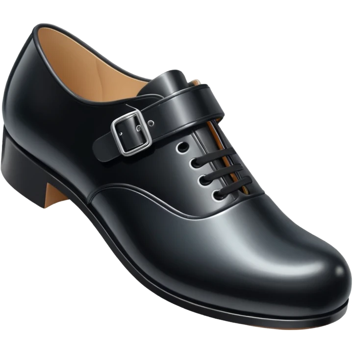 a girls black tap shoe with a velcro clasp emoji