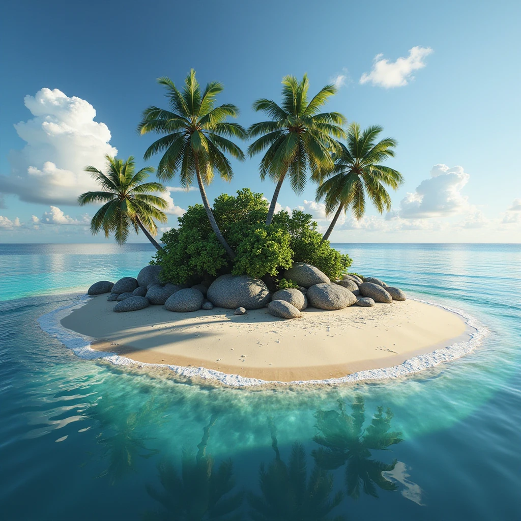 A realistic island with detailed palm trees and sandy beaches. emoji
