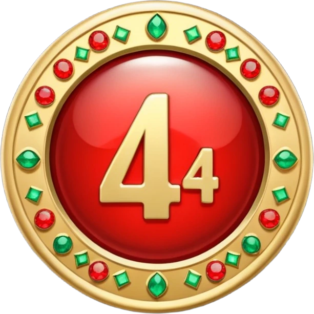 Make a round badge for a paid subscription out of gold with red emeralds and the number 4. emoji
