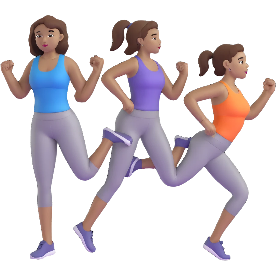 three women friends exercising together, one black woman with brown hair, two white women with brown hair emoji