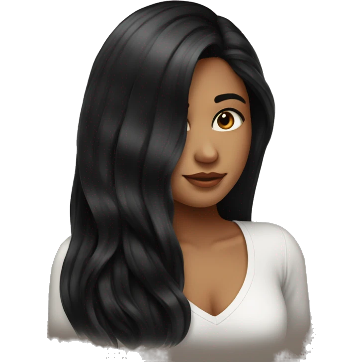 girl with long black hair beautiful , wearing black emoji