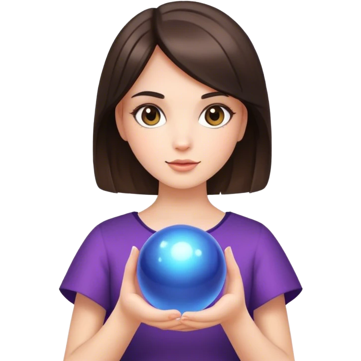 A brunette girl with a square hairstyle , with a magic ball emoji
