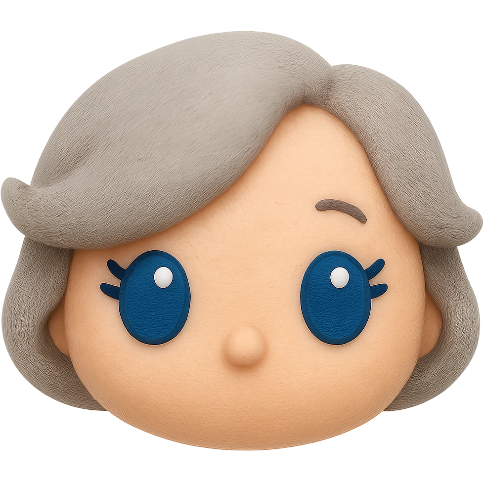 Remove any neck or body, make the blue eyes more vibrant and lively, keep soft fleece texture, pure silver grey hair styled in a 1940s bob, cute plush-style eyelashes, no mouth, no white border, transparent background. Maintain a cute plush style with soft fleece texture and vibrant blue eyes. emoji