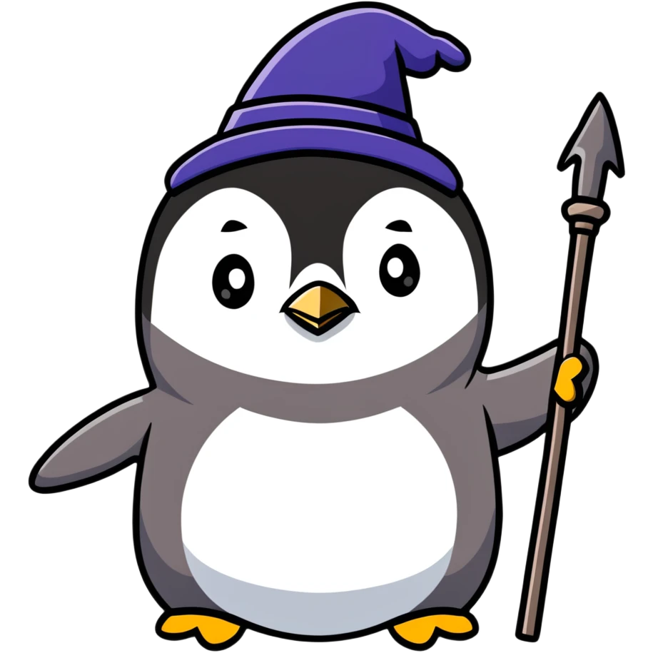 penguin wizard with a staff and hat emoji