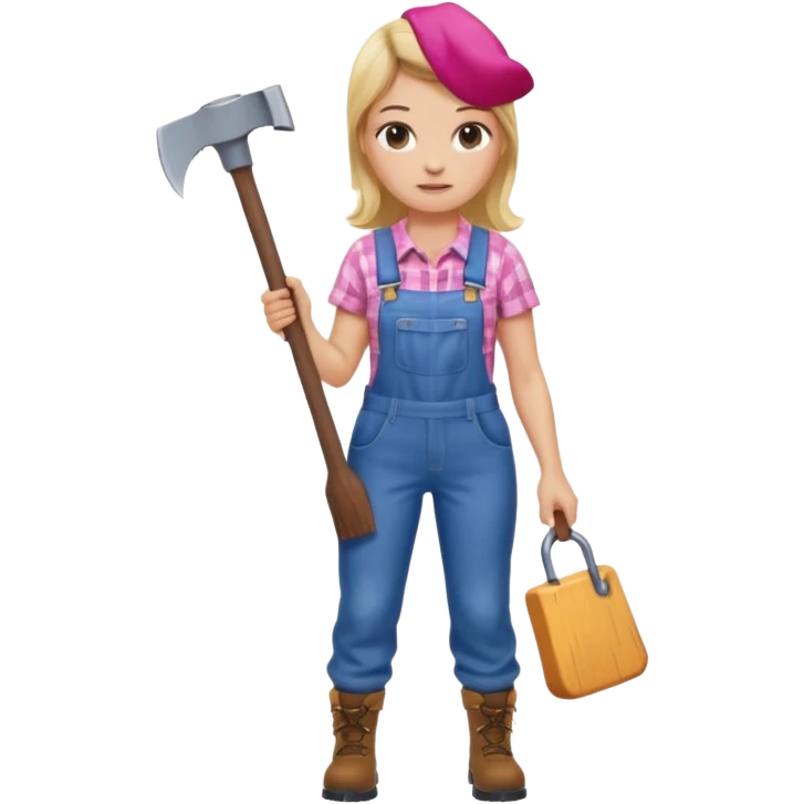lumberjack blonde woman holding axe pink checked shirt and overall emoji