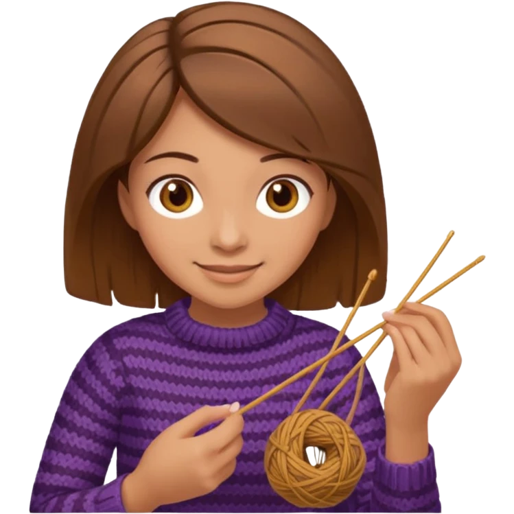  Woman with brown bobbed  hair and highlights light brown eyes no glasses tangked yarn  Knitting emoji emoji