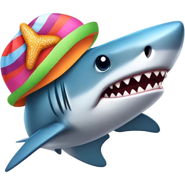 Shark with a summer hat and has a starfish on the hat emoji