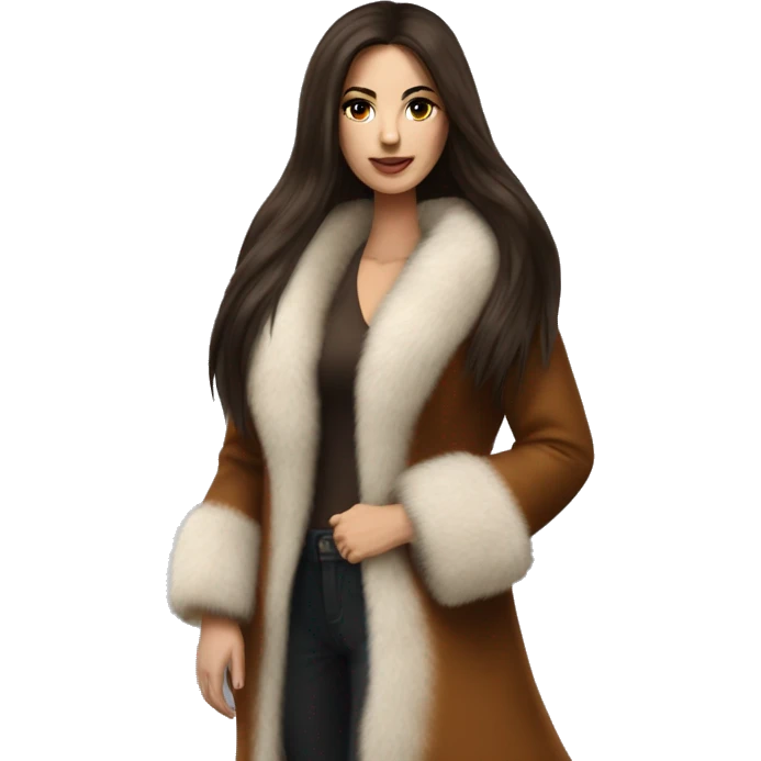 Beautiful Woman Realistic long hair brunette Mob wife big brown fox fur coat  emoji