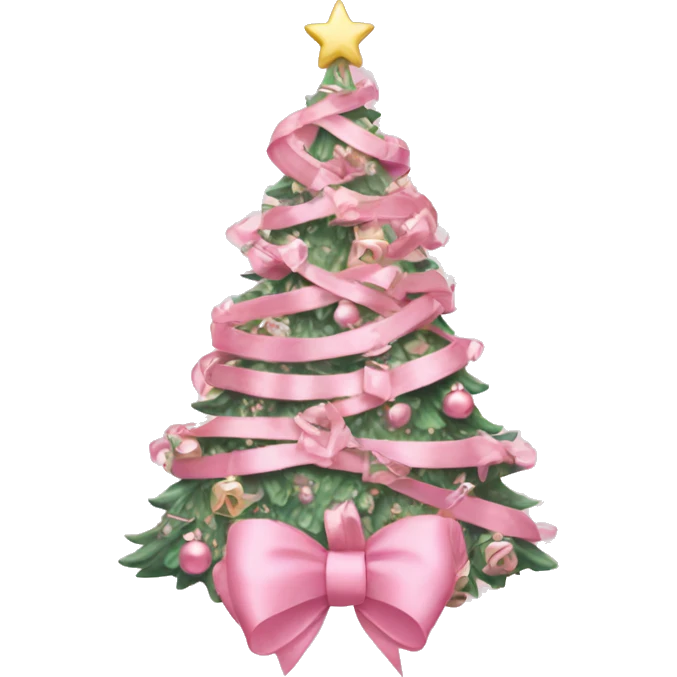 pastel pink decorated christmas tree with a pink bow and ribbons  emoji
