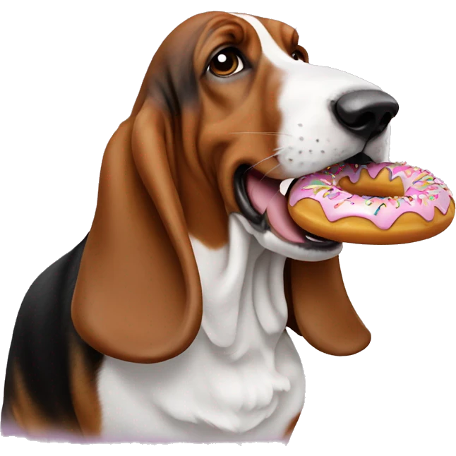 Basset hound eats a nice doughnut  emoji