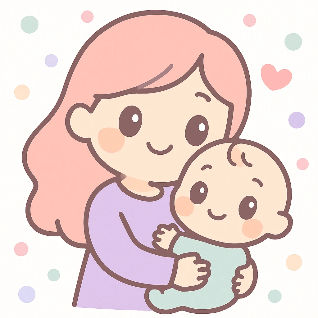 mother and baby smiling, cute cartoon style, adorable and heartwarming emoji