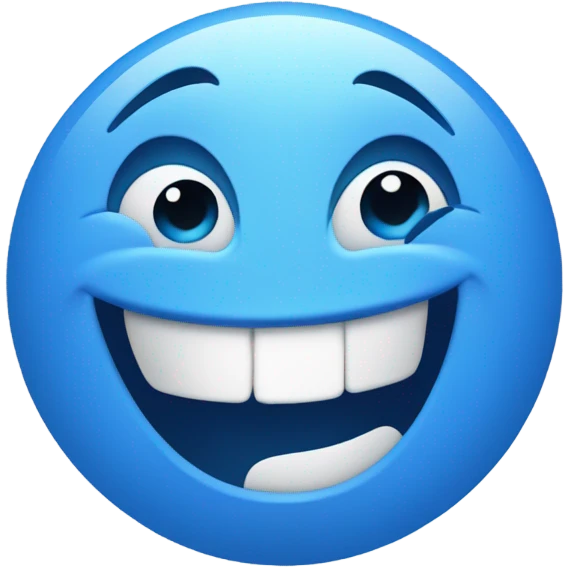 Blue face with a huge Open smile and squinted happy yes. It has no teeth emoji