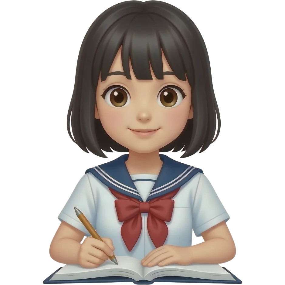 Japanese high school girl studying in apple emoji style emoji