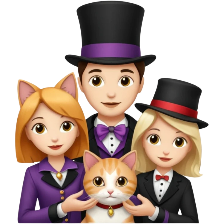 magician couple and their pet cat emoji