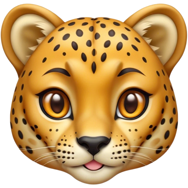 Cinematic Cute Cheetah Portrait Emoji, Head tilted playfully and inquisitively, featuring a glossy, golden spotted Fur with a natural sheen, round, sparkling amber eyes filled with curious mischief, Simplified yet irresistibly adorable features, highly detailed, glowing with a warm, friendly glow, high shine, affectionate and agile, stylized with a touch of savannah whimsy, bright and endearing, soft glowing outline, capturing the essence of a mischievous yet loving cheetah, so playful it feels like it could dash out of the screen and into your arms! emoji