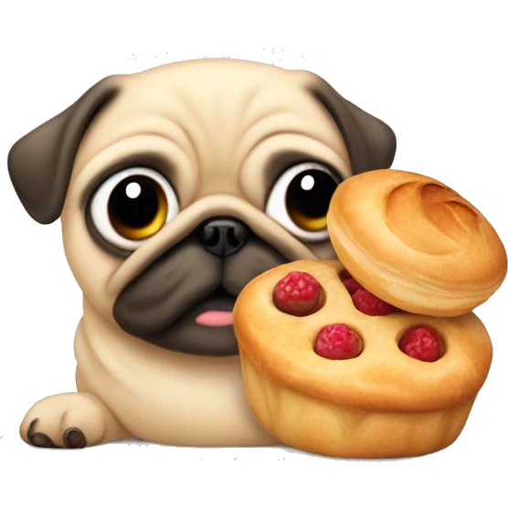 Cartoon apricot pug with pastries emoji
