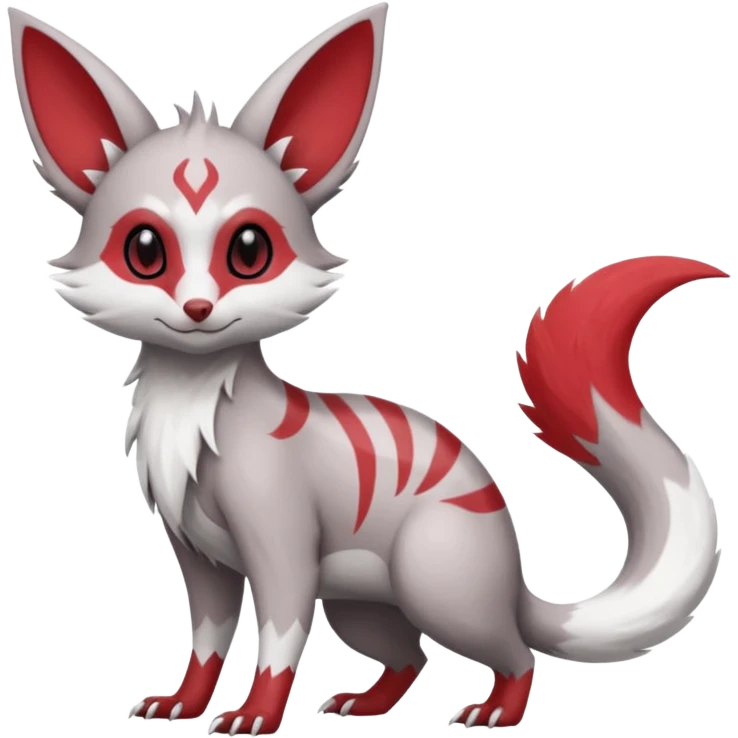 Minccino-Lykoi-Emolga-Pachirisu-Zangoose-fusion-hybrid-animal-Fakémon-creature, full body, thin long sleek scaly tail, intricate markings emoji