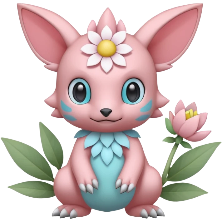 Cute Romantic Floral Digimon-Pokémon-Fakémon-hybrid-fusion, full body emoji