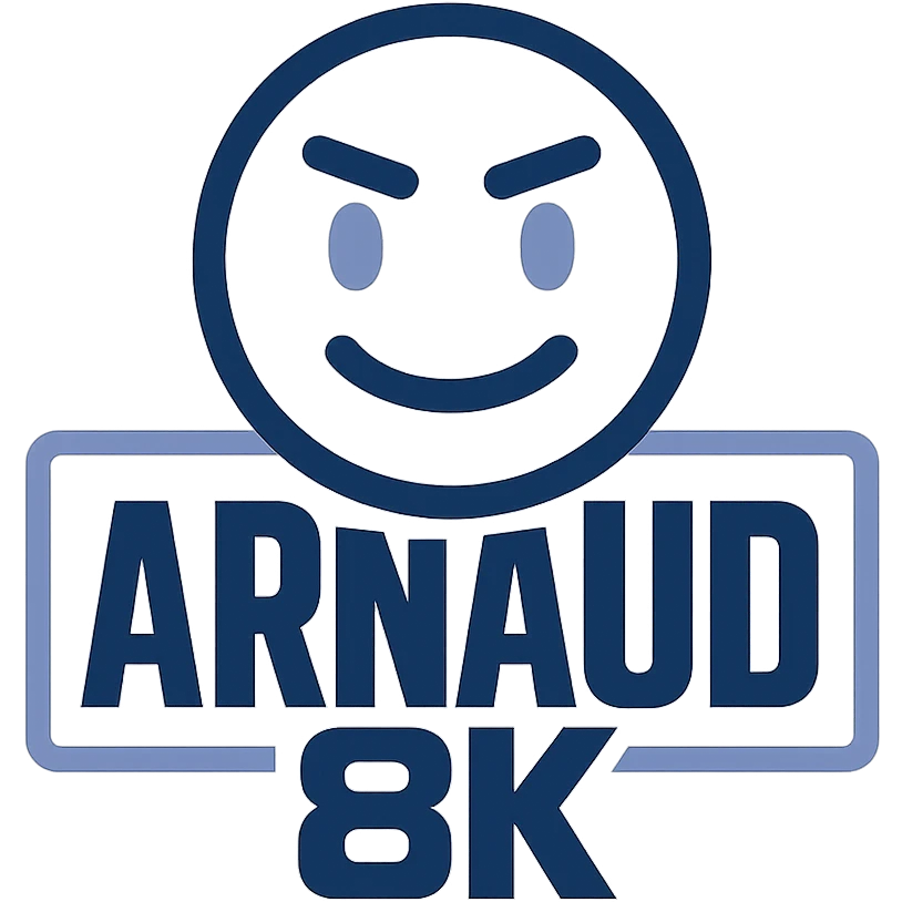 Logo 'Arnaud8K' in modern streetwear style, bold typography, Gazo influence, social media vibe, no video elements emoji
