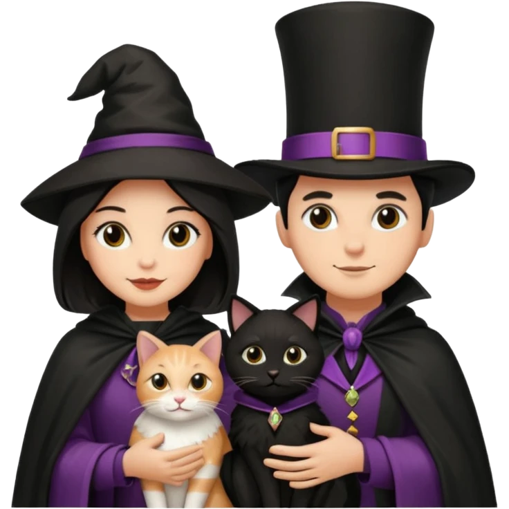 magician couple and their pet cat emoji