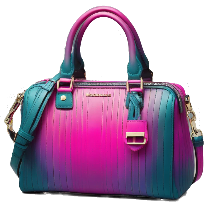 Realistic isolated neon magenta and dark teal blue ombre pinstripe Michael Kors satchel handbag purse.  emoji