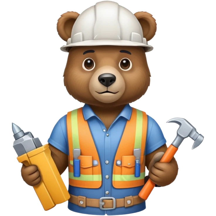 Bear with construction tools and blueprints emoji