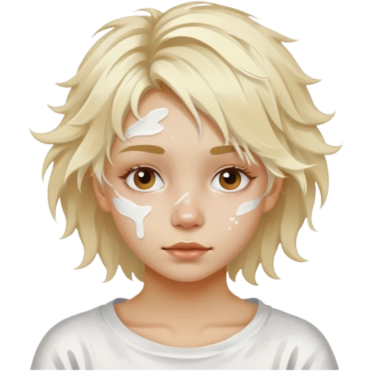 Girl with white paint on face with blnd messy air emoji