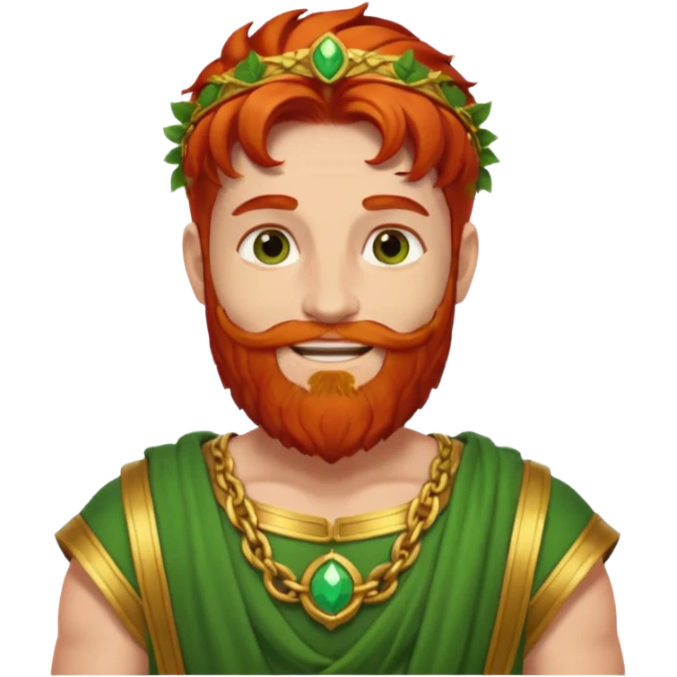 Priapus, God of Fertility from Gods and Goddesses with red hair and beard, gold and green outfit emoji
