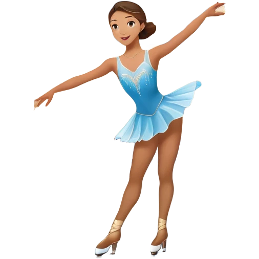An icon featuring a graceful figure skater performing a spin on the ice. The background includes a grand ice rink palace with shining spotlights and cheering spectators in the stands. Transparent background highlights the elegance and artistry of figure skating emoji
