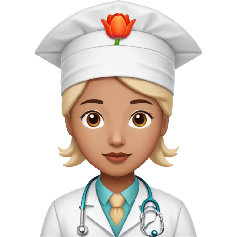 A educational consultant character that his face and body is beautiful and playful tulip and wears doctor's dress emoji