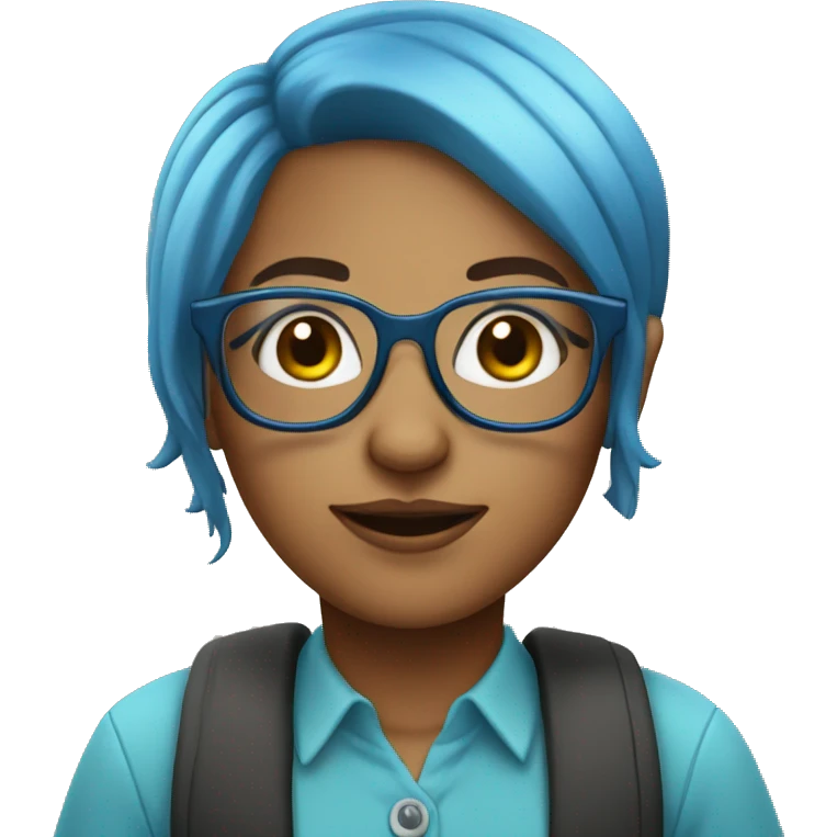nerdy librarian with blue hair and glasses girl emoji