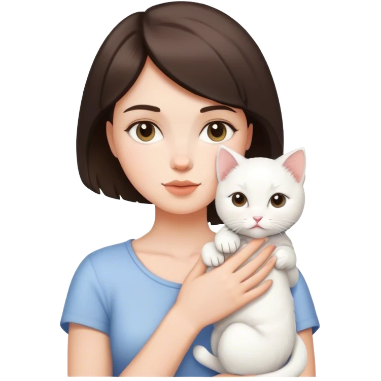 White kitty sleeping on brunette white girl short hair  emoji