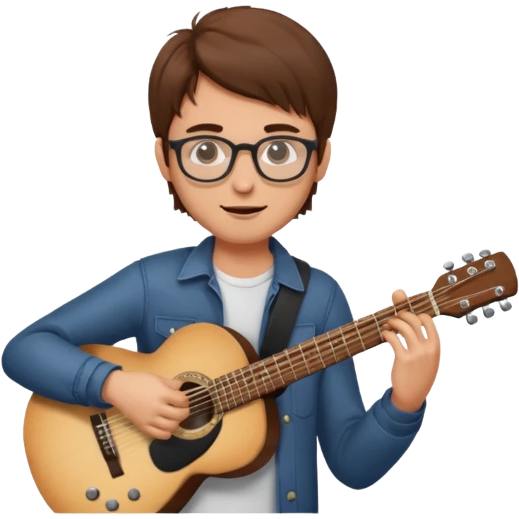 Guy with brown hair playing guitar with glasses emoji